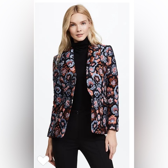 Theory Multicolor Floral Jacquard Riding Jacket US Sz. 12 - Picture 9 of 13